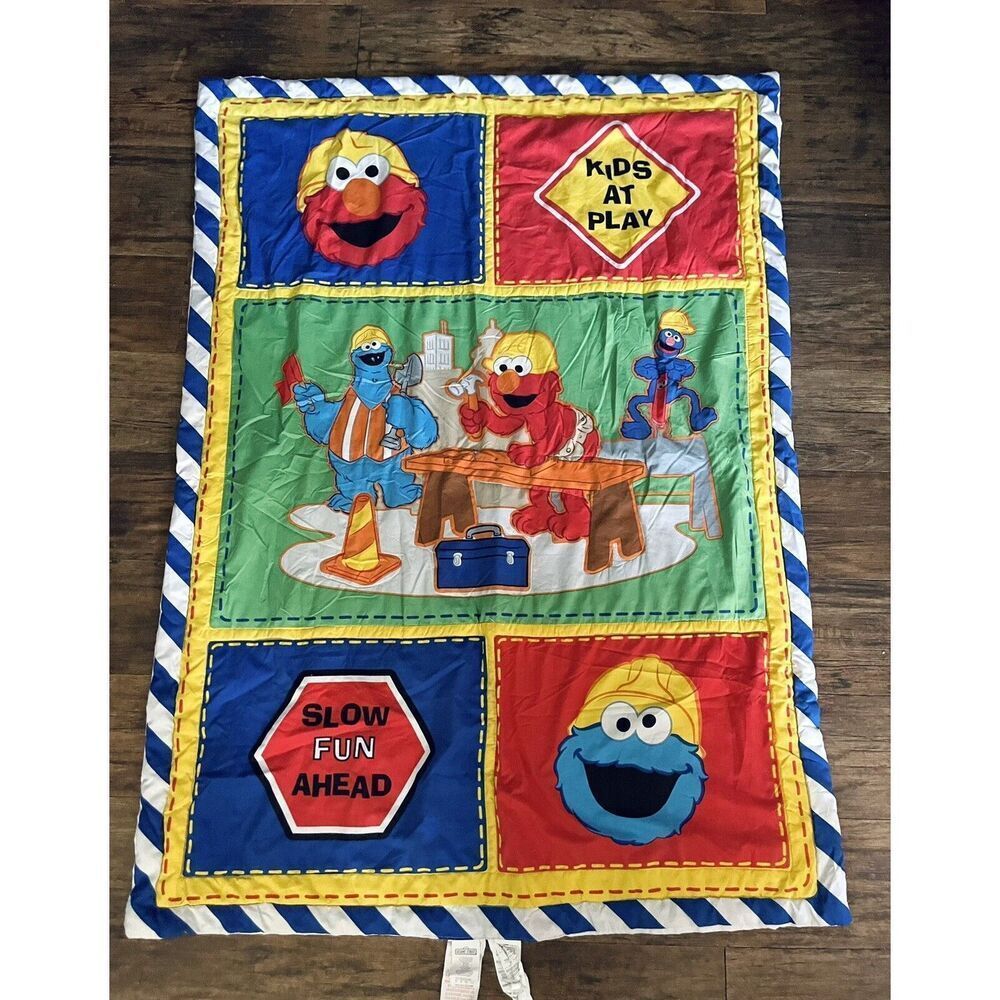 Vintage Sesame Street quilted‎ Elmo Construction At Play Blanket Comforter 57x42